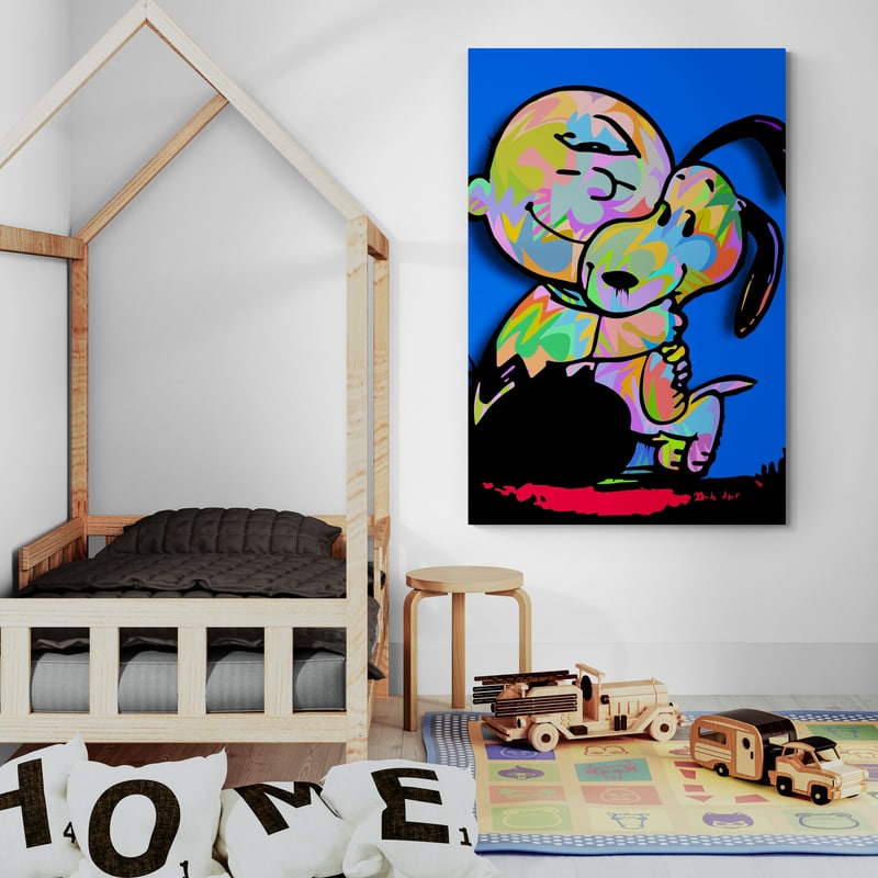 Charlie Brown and Snoopy by Technodrome1 wall art in a kids room