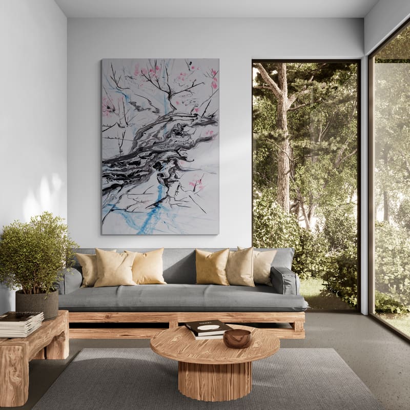 Cherry Bloom 1 by Marina Strijakova wall art in a living room