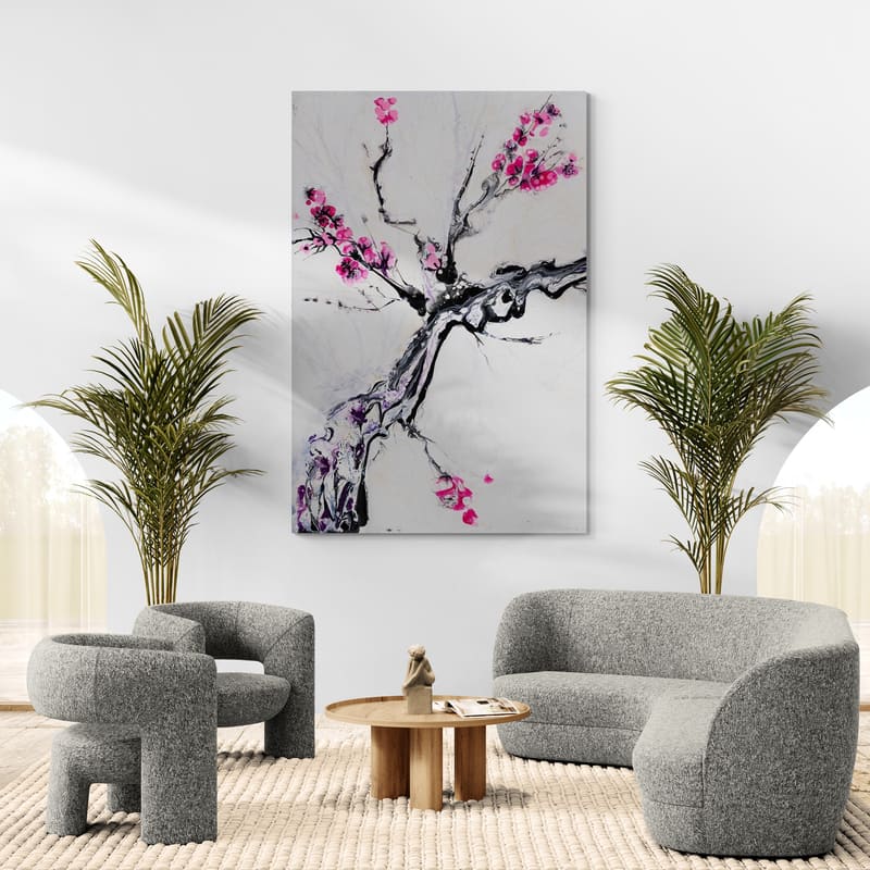 Cherry Bloom 2 by Marina Strijakova wall art in a living room