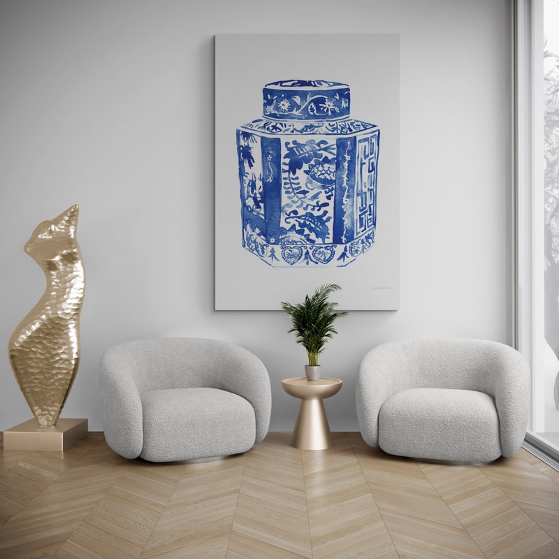 Chinoiserie Vase I by Mercedes Lopez Charro wall art in a living room