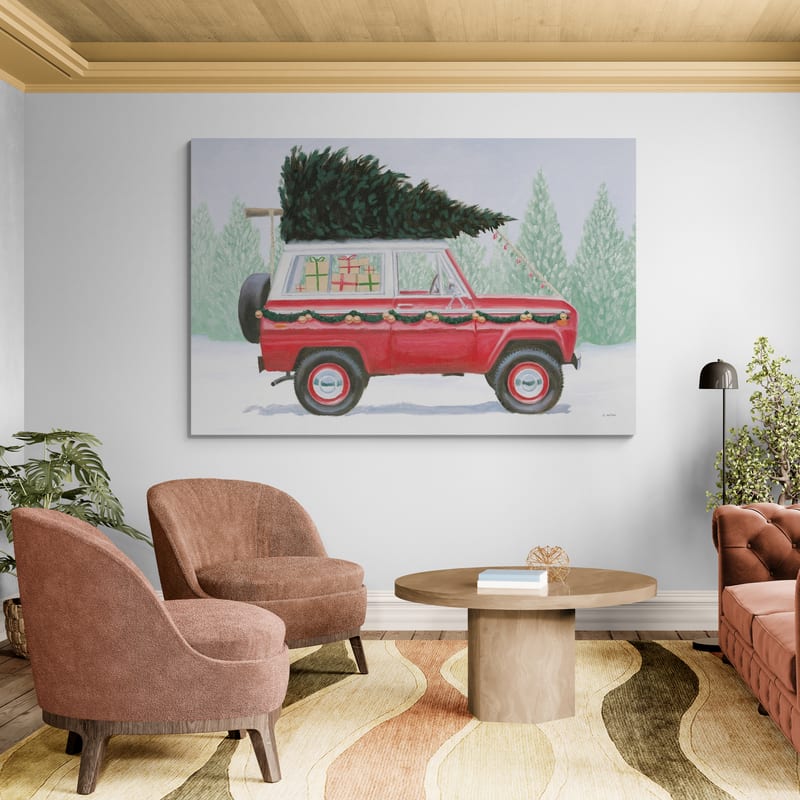 Christmas Farm III by James Wiens wall art in a living room