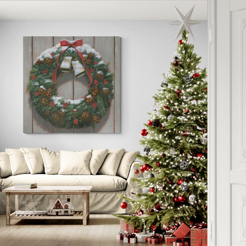 Christmas In The Heartland Wreath by James Wiens wall art in a living room