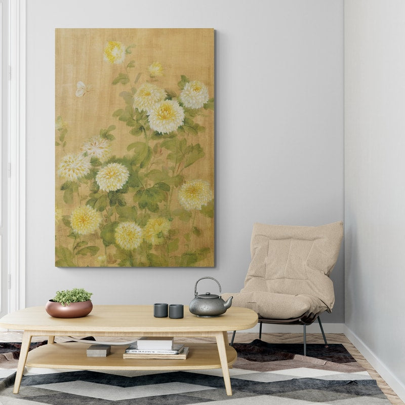 Chrysanthemums I by Danhui Nai wall art in a living room