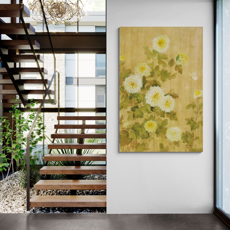 Chrysanthemums II by Danhui Nai wall art in a hallway