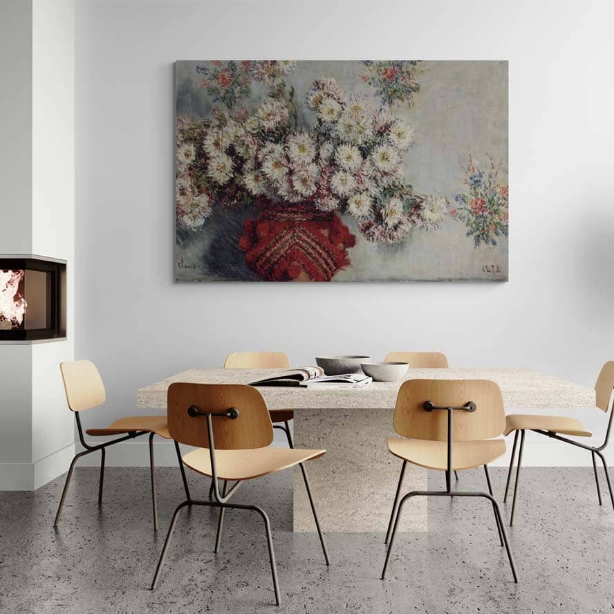 Chrysanthemums by Claude Monet wall art in a dining room