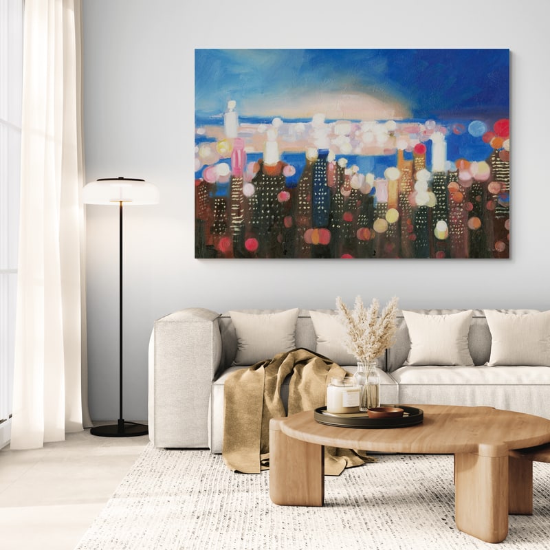 City Lights by James Wiens wall art in a living room