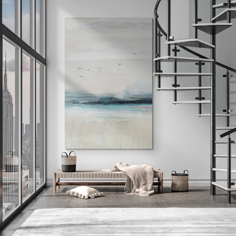 Coastal Birds 2 by Nina Blue wall art in a living room