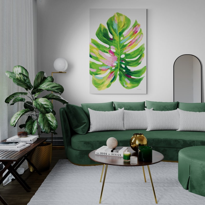 Colorful Tropical Leaf I by Danhui Nai wall art in a living room