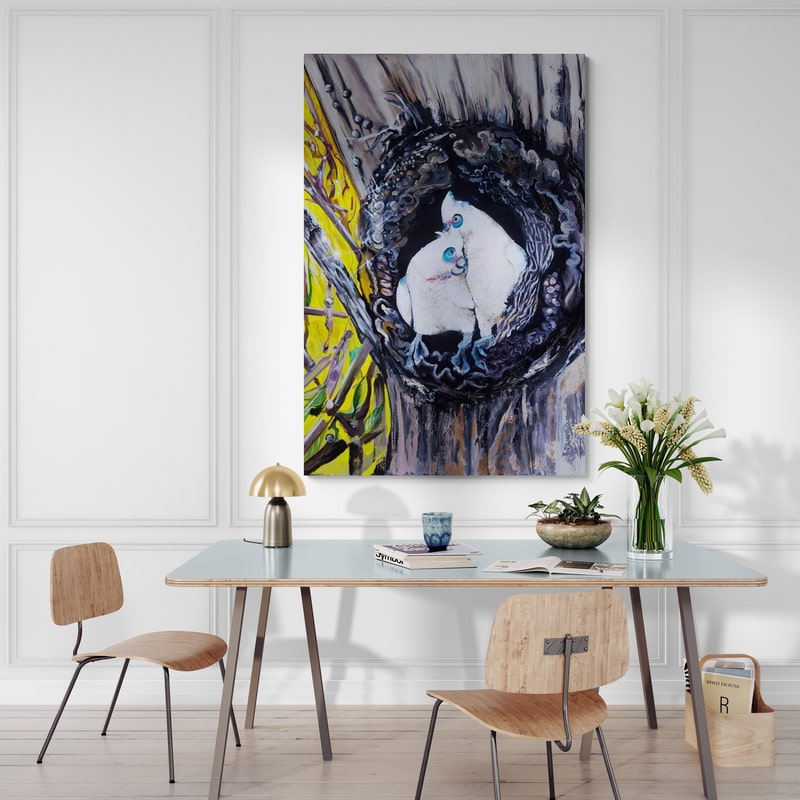 Corellas by Marina Strijakova wall art in a dining room