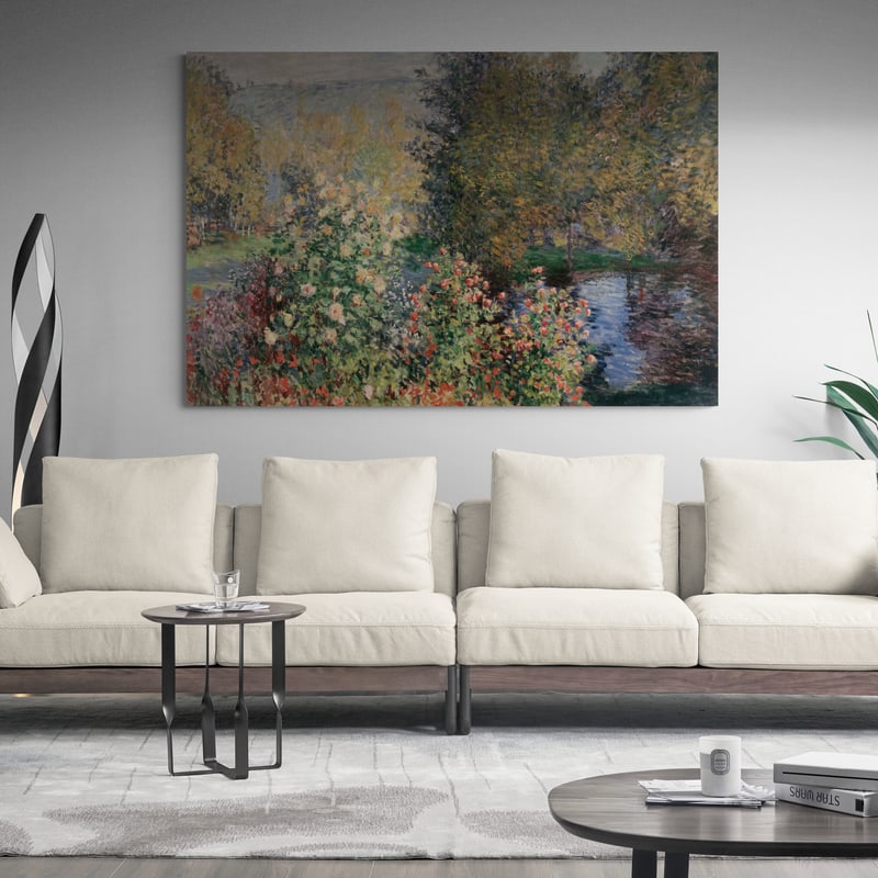 Corner of the Garden at Montgeron 1876 II by Claude Monet wall art in a living room