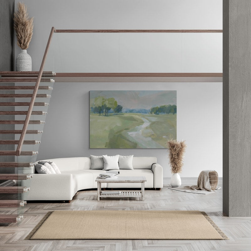 Country Road Olive Green by Danhui Nai wall art in a living room