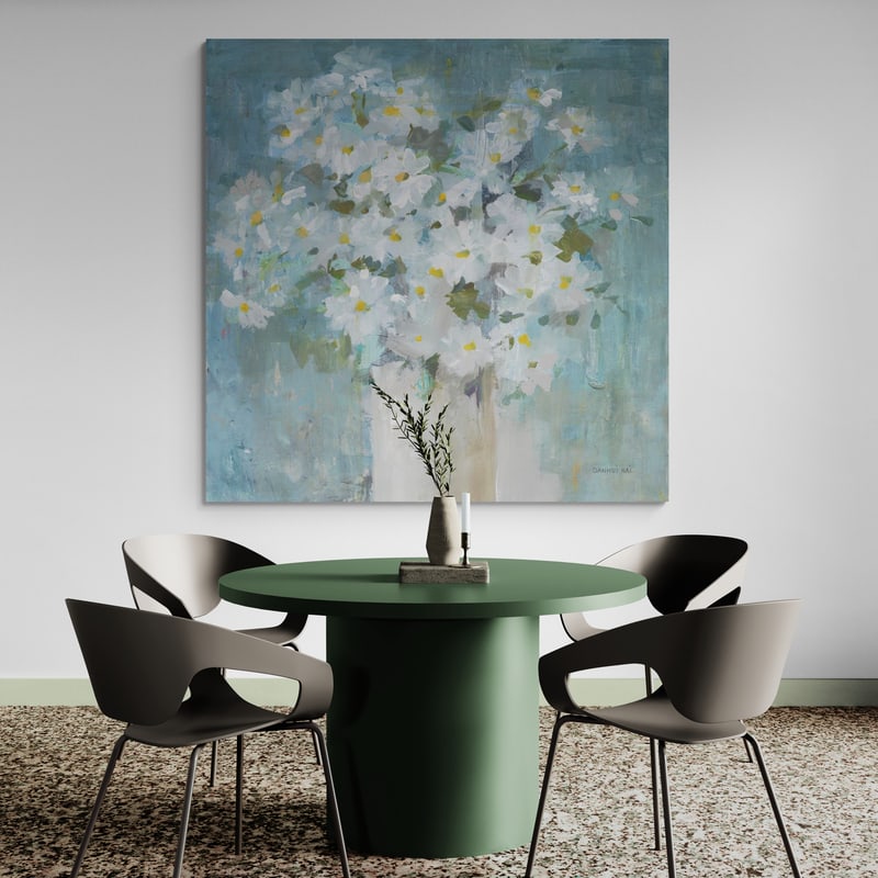 Daisies All Day by Danhui Nai wall art in a dining room