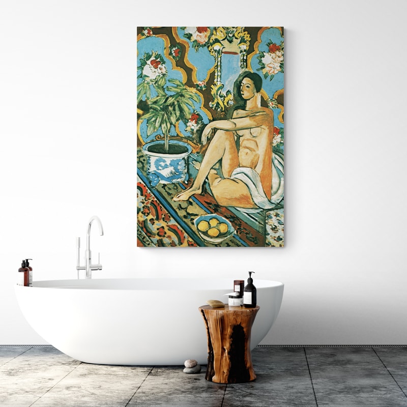 Decorative Figure on an Ornamental Background by Henri Matisse wall art in a bathroom