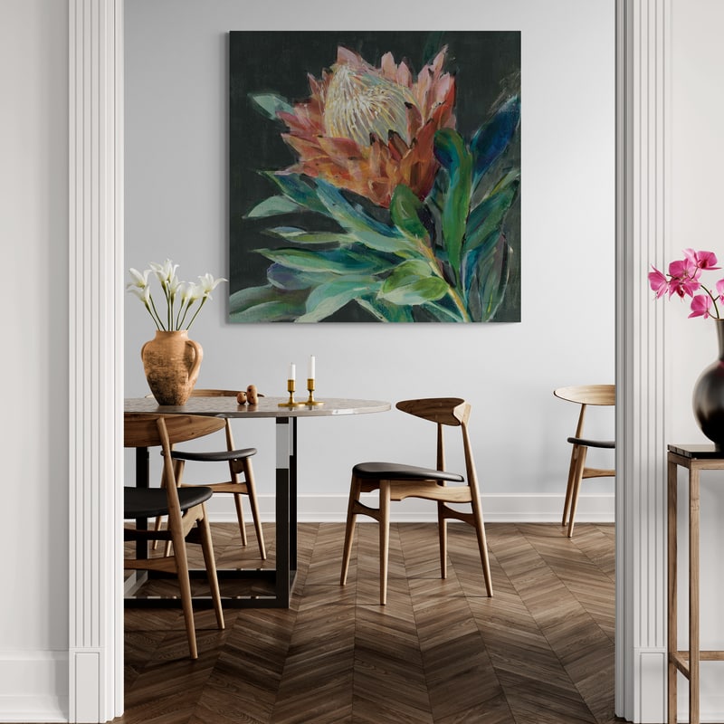 Deep Protea by Danhui Nai wall art in a dining room