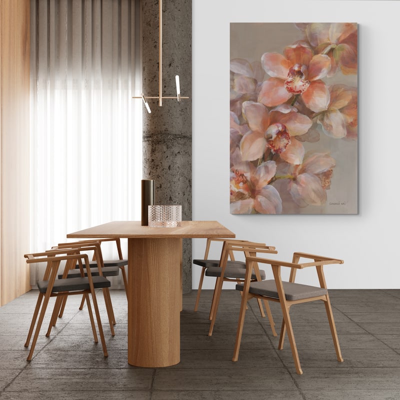 Delicate Orchid I by Danhui Nai wall art in a dining room
