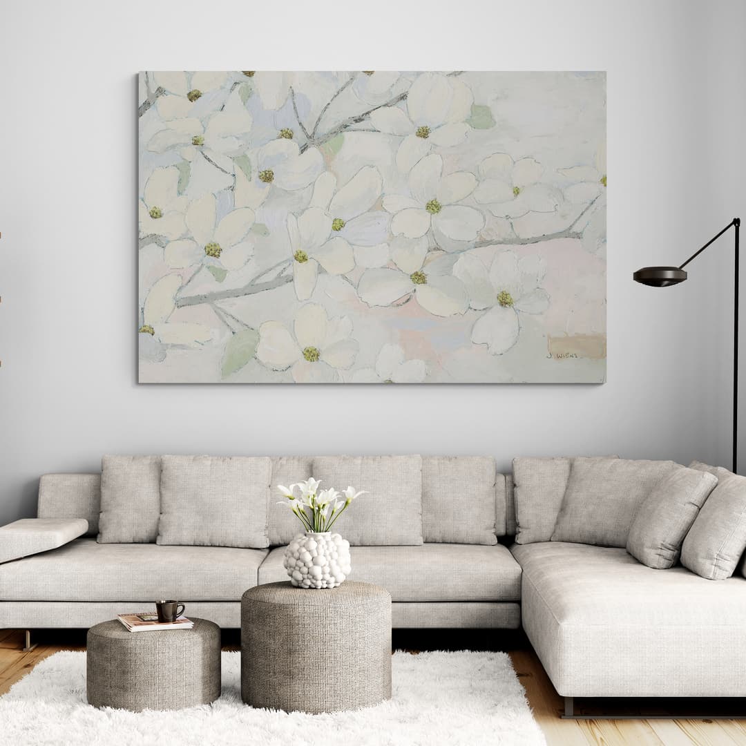 Dogwood Hues by James Wiens wall art in a living room