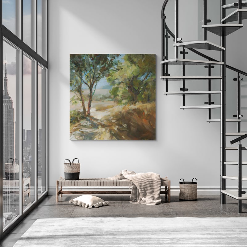 Down to the Fields by Danhui Nai wall art in a living room