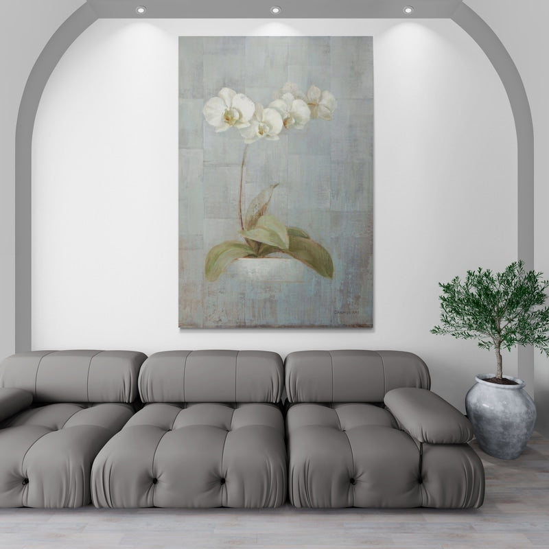 Elegant Orchid I by Danhui Nai wall art in a living room