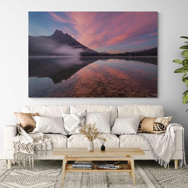 Emerald Lake Evening by Alan Majchrowicz wall art in a living room