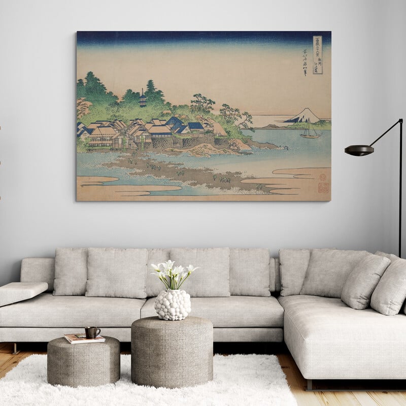Enoshima In Sagami Province by Katsushika Hokusai wall art in a living room