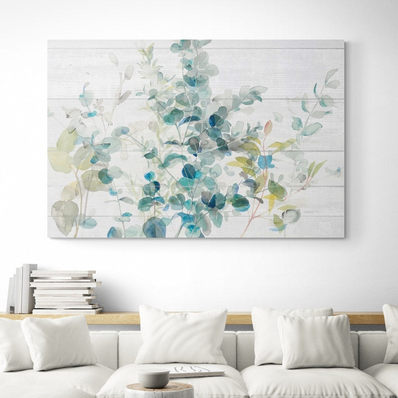 Eucalyptus I On Shiplap by Danhui Nai wall art in a living room