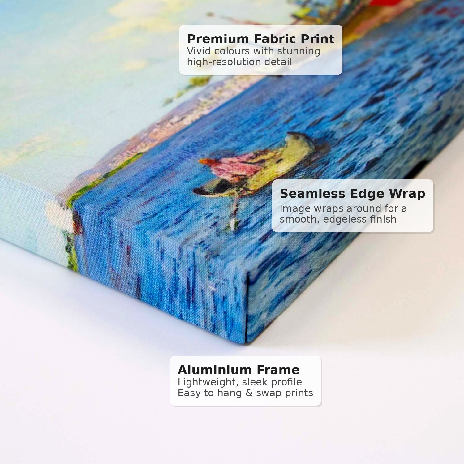 Close-up detail of high-quality fabric wrap for Freshly Picked Delphinium IV wall art