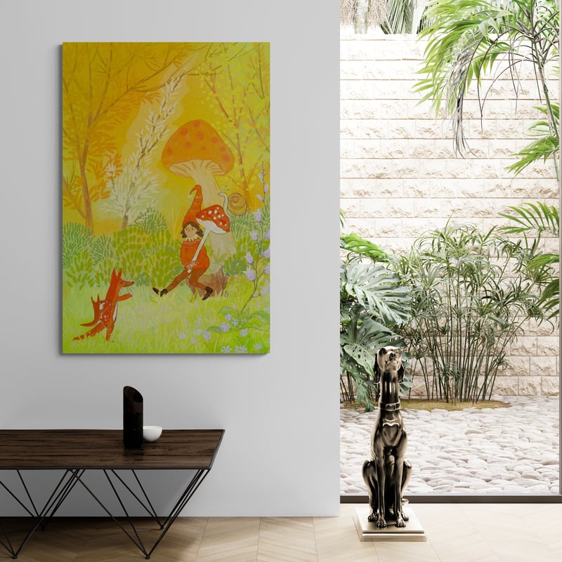 Fairies and the Red Fox by Lisha Sun wall art in a hallway