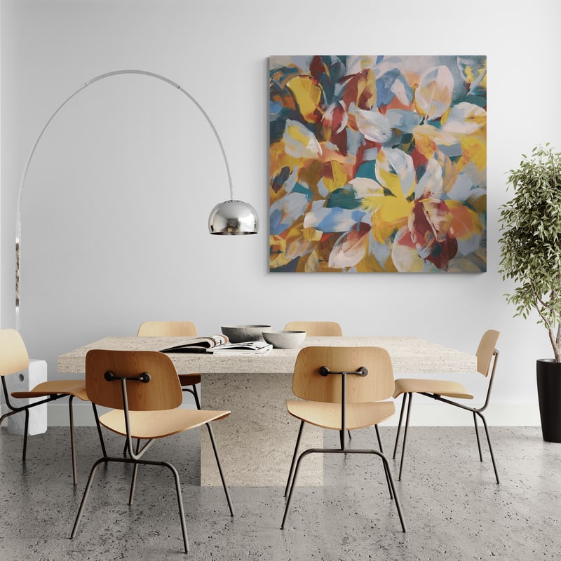Fall Confetti Leaves by Danhui Nai wall art in a dining room