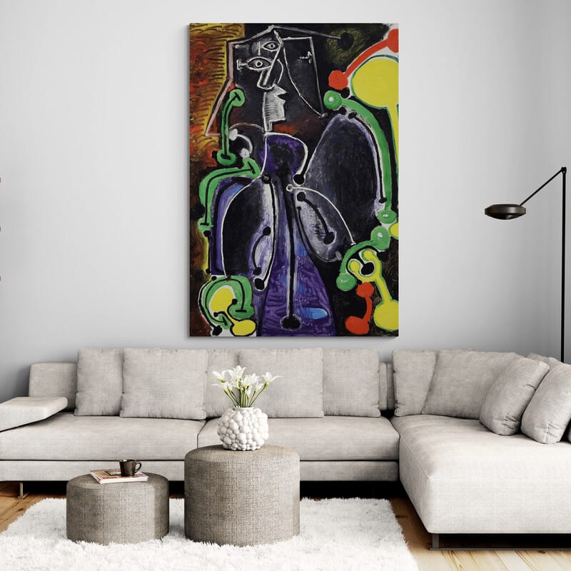 Femme Assise by Pablo Picasso wall art in a living room