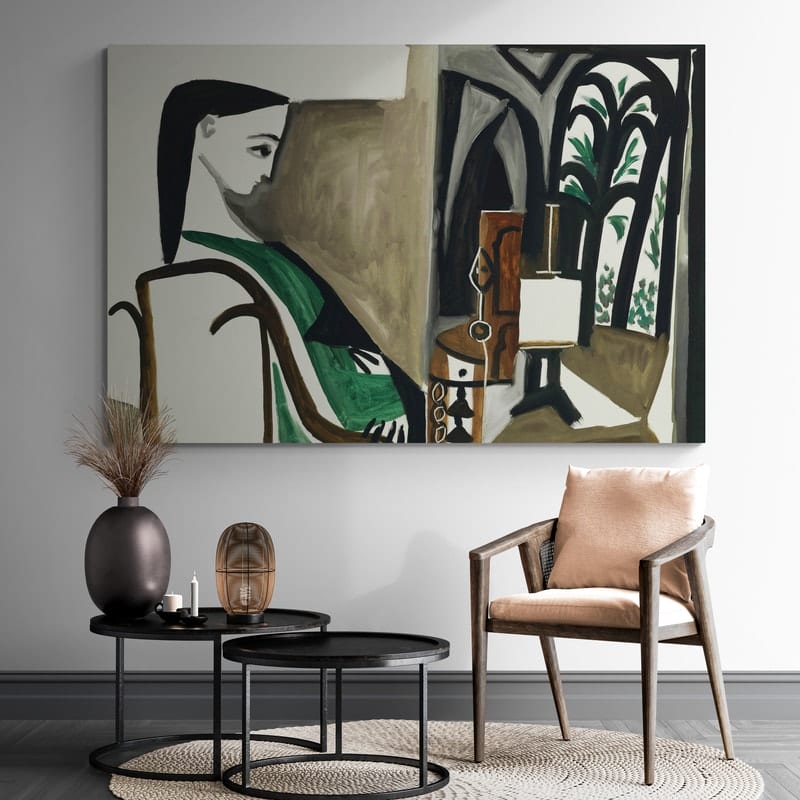 Femme Dans L'atelier by Pablo Picasso wall art in a living room