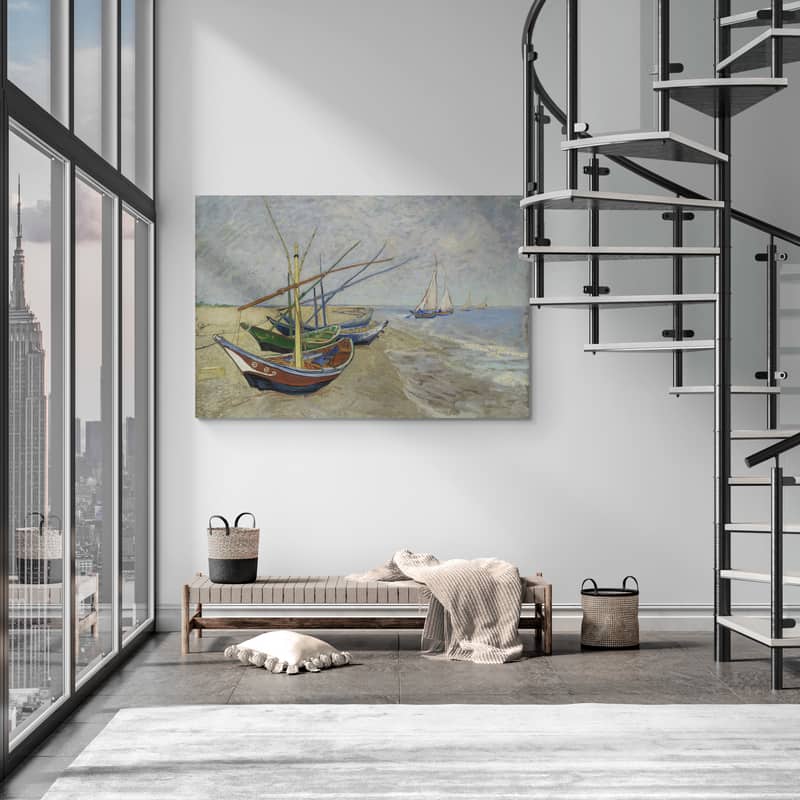 Fishing Boats on the Beach at Les Saintes-Maries 1888 by Vincent Van Gogh wall art from Glam Wall Art