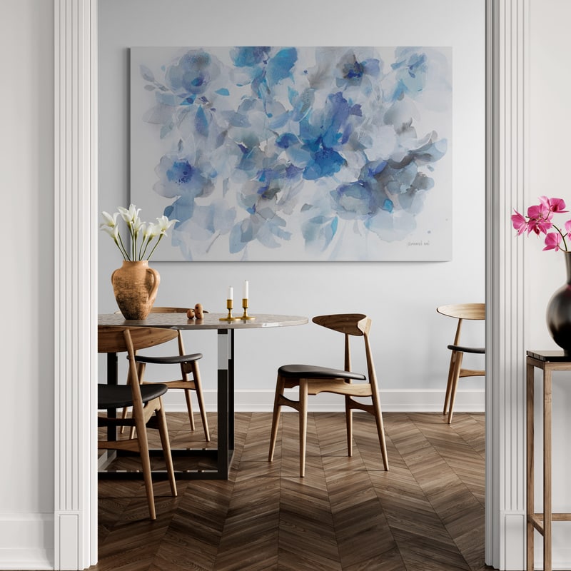 Floral Abstraction by Danhui Nai wall art in a dining room
