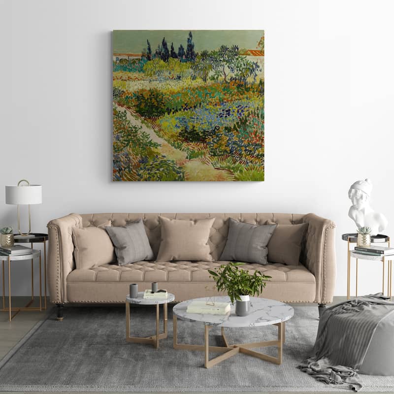 Flowering Garden with Path 1888 by Vincent Van Gogh wall art in a living room