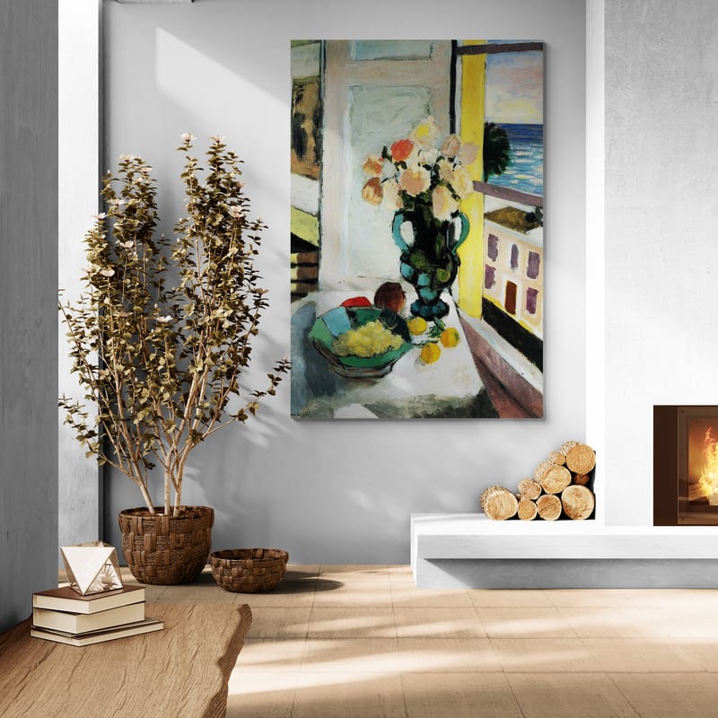 Flowers in Front of a Window by Henri Matisse wall art in a living room