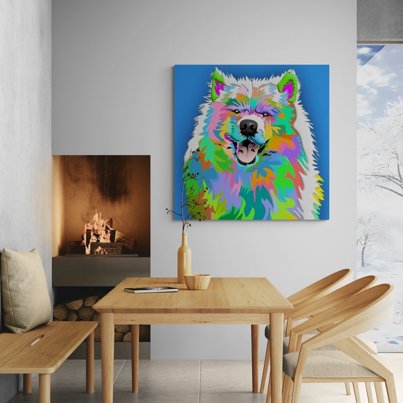 Fluffy Happy Dog by Technodrome1 wall art from Glam Wall Art