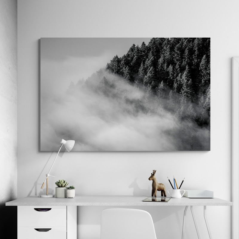 Fog And Forest I Bw by Alan Majchrowicz wall art in a living room