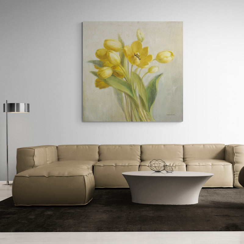 French Yellow Tulips No Butterfly by Danhui Nai wall art in a living room