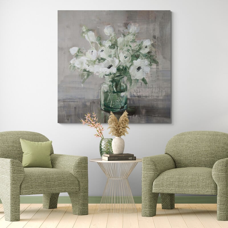 Fresh Anemones Sage Border by Danhui Nai wall art in a living room
