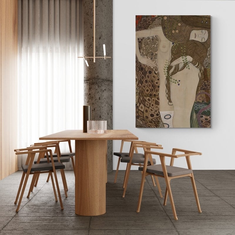 Friends (Water Serpants) by Gustav Klimt wall art in a dining room