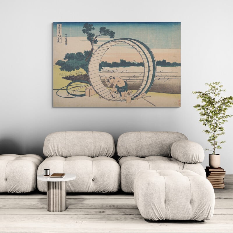 Fujimigahara in Owari Province, from the series Thirty-six Views of Mount Fuji by Katsushika Hokusai wall art in a living room
