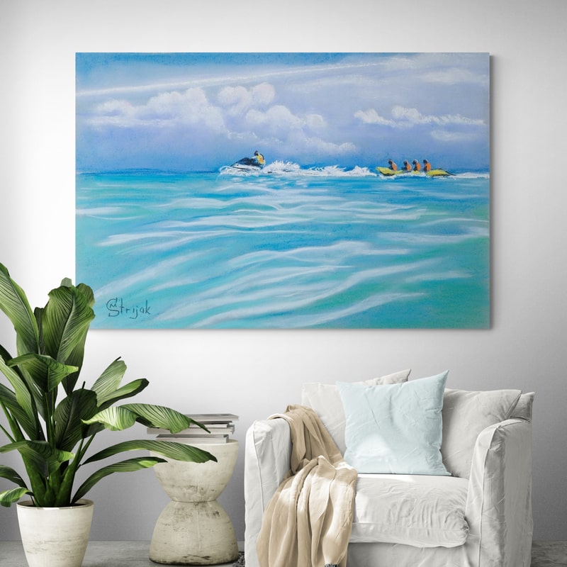 Fun between the Blues by Marina Strijakova wall art in a living room