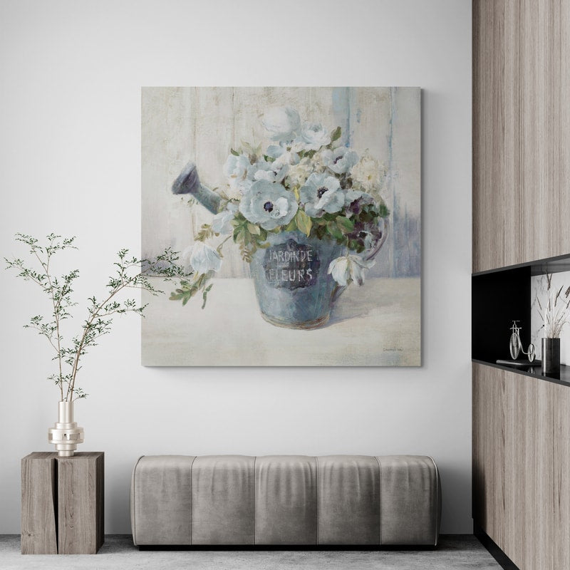 Garden Blooms II Blue Crop by Danhui Nai wall art in a living room