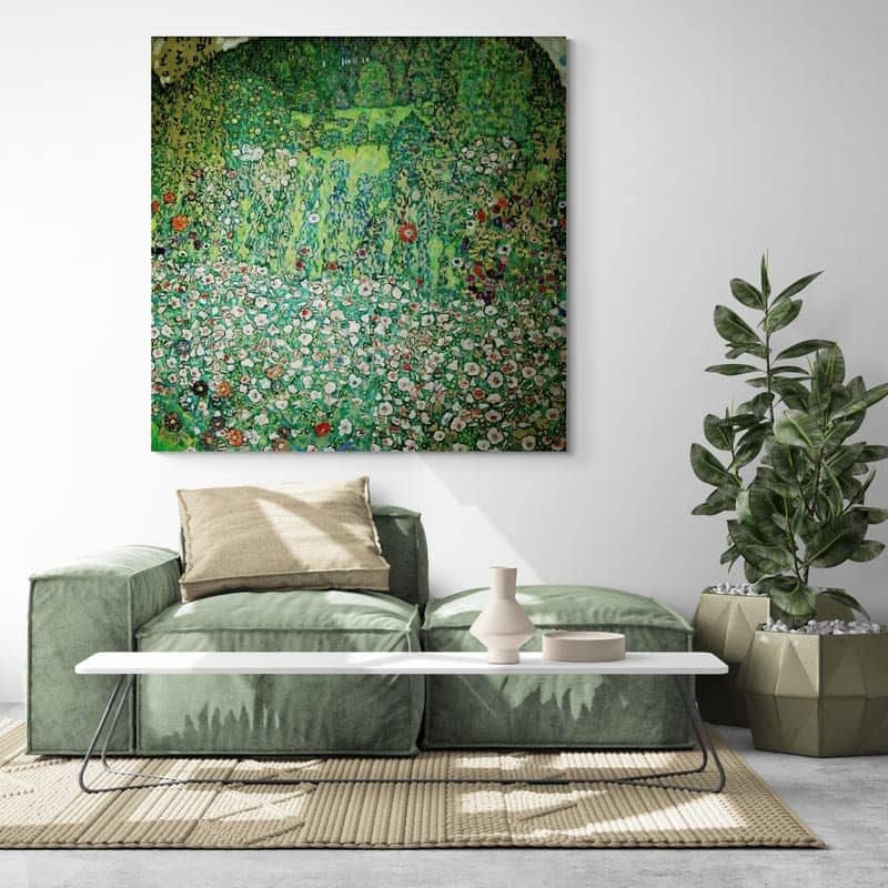 Garden Landscape with Hilltop by Gustav Klimt wall art in a living room