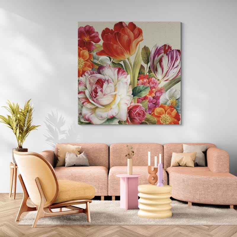 Garden View Tossed Florals by Lisa Audit wall art in a living room