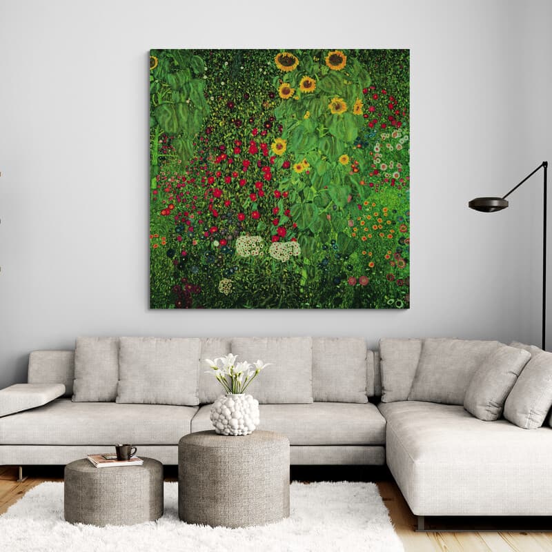 Garden With Sunflowers by Gustav Klimt wall art in a living room