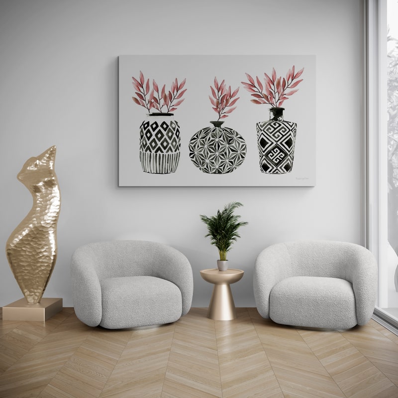Geometric Vases I by Mercedes Lopez Charro wall art in a living room