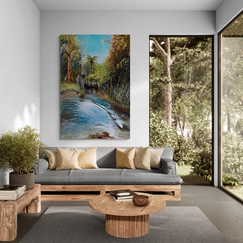 Georges River Splash by Marina Strijakova wall art in a living room