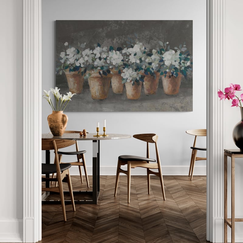 Geranium Glory I Light by Danhui Nai wall art in a dining room