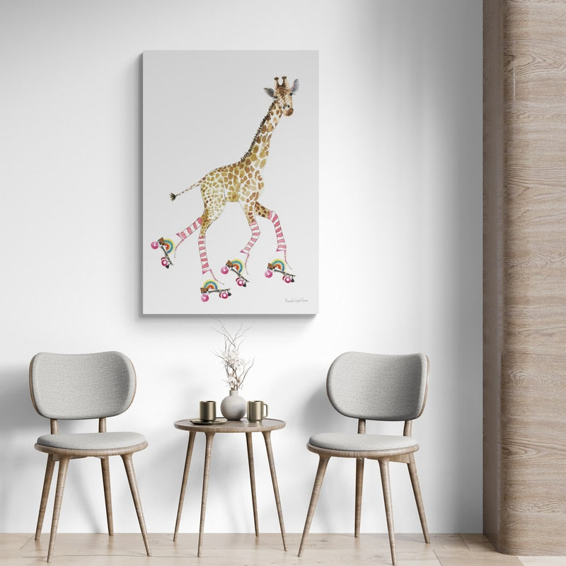 Giraffe Joy Ride II No Balloons by Mercedes Lopez Charro wall art in a living room