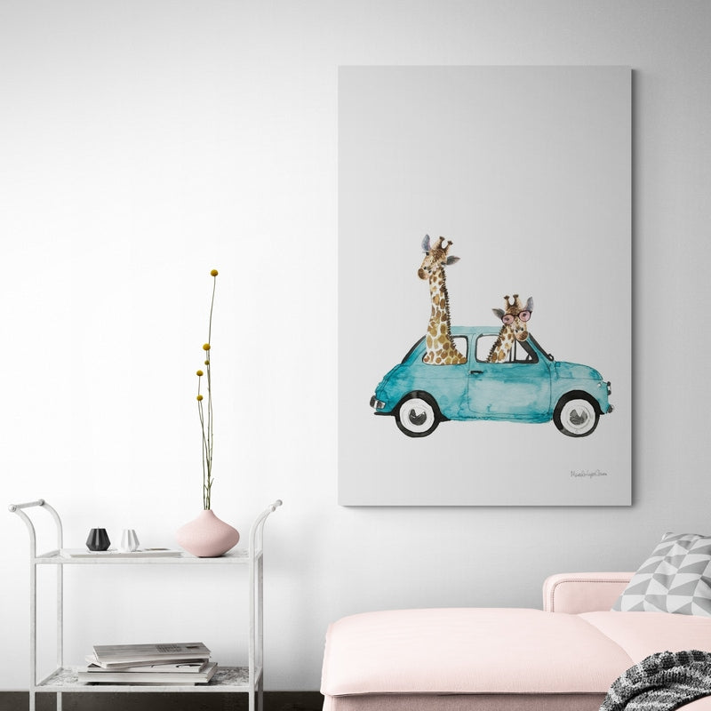 Giraffe Joy Ride III No Balloons by Mercedes Lopez Charro wall art in a living room